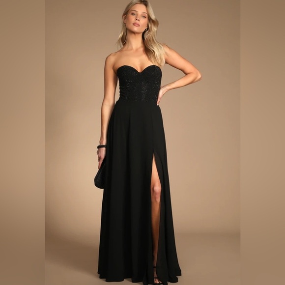 Lulus Dresses & Skirts - Lulus remember this moment black rhinestone strapless maxi dress Sz XS nwot